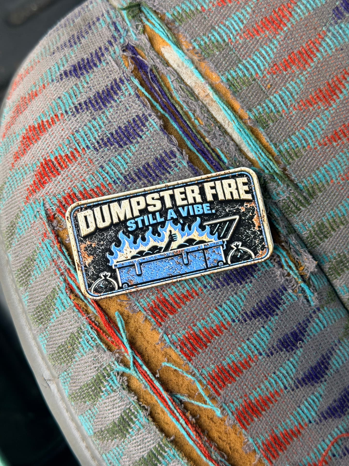Dumpster Fire trail badge detail 3